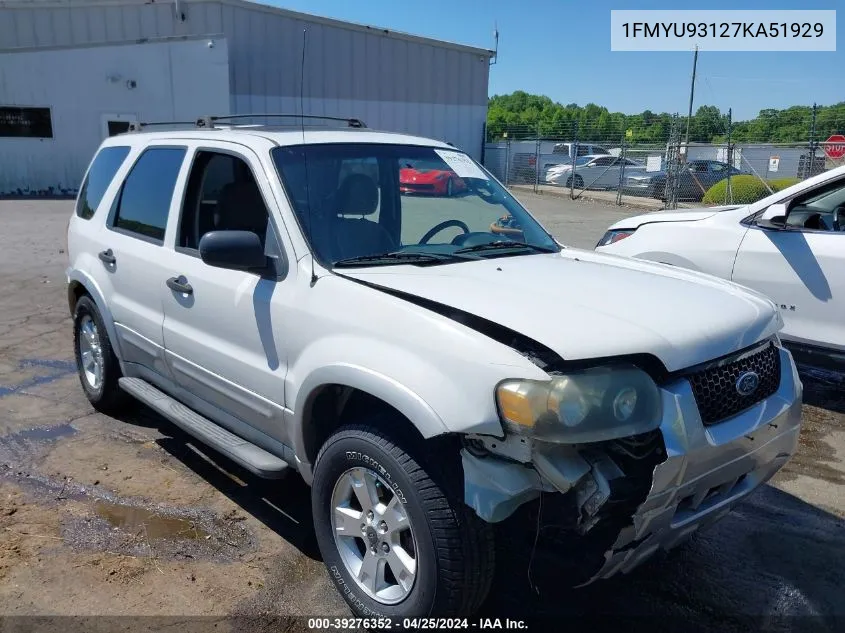 2007 Ford Escape Xlt/Xlt Sport VIN: 1FMYU93127KA51929 Lot: 39276352