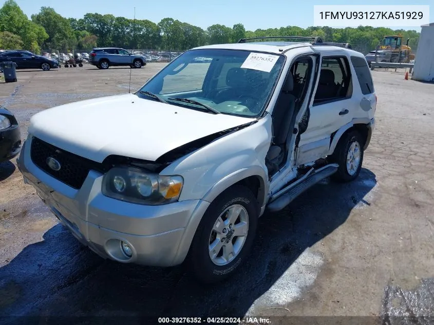 2007 Ford Escape Xlt/Xlt Sport VIN: 1FMYU93127KA51929 Lot: 39276352