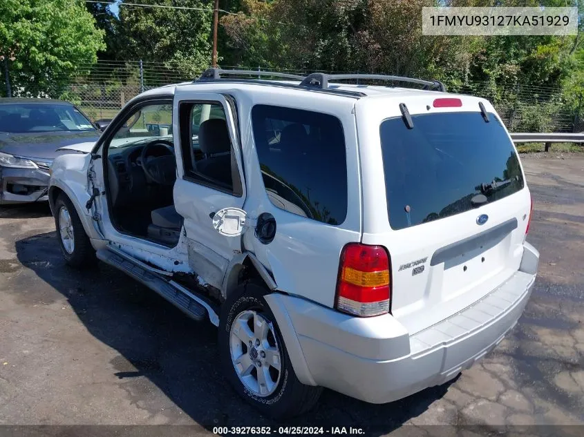 2007 Ford Escape Xlt/Xlt Sport VIN: 1FMYU93127KA51929 Lot: 39276352