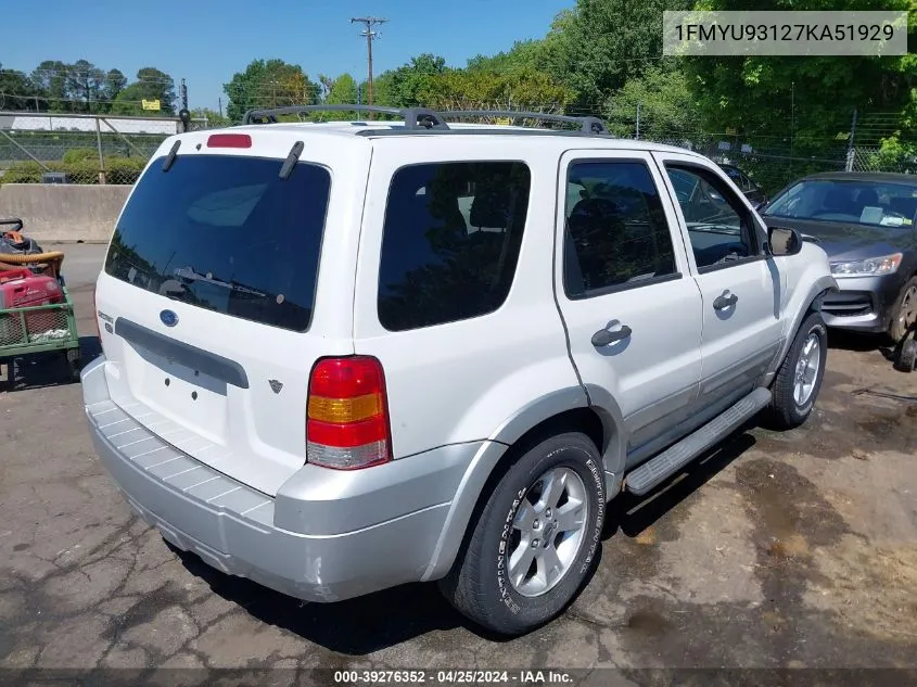 2007 Ford Escape Xlt/Xlt Sport VIN: 1FMYU93127KA51929 Lot: 39276352