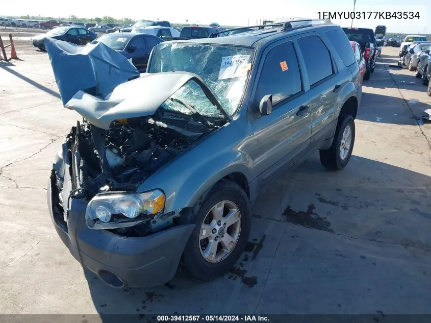 2007 Ford Escape VIN: 1FMYU03177KB43534 Lot: 39412567