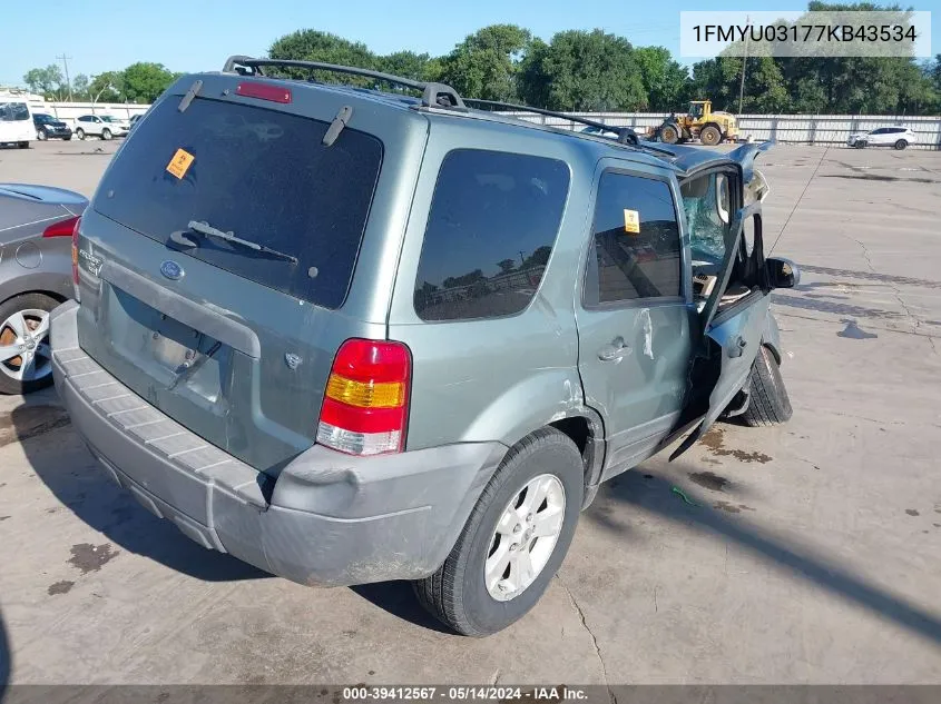 2007 Ford Escape VIN: 1FMYU03177KB43534 Lot: 39412567