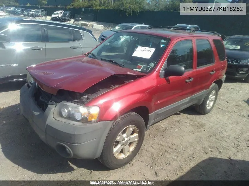 2007 Ford Escape Xlt VIN: 1FMYU03Z77KB18252 Lot: 40273276