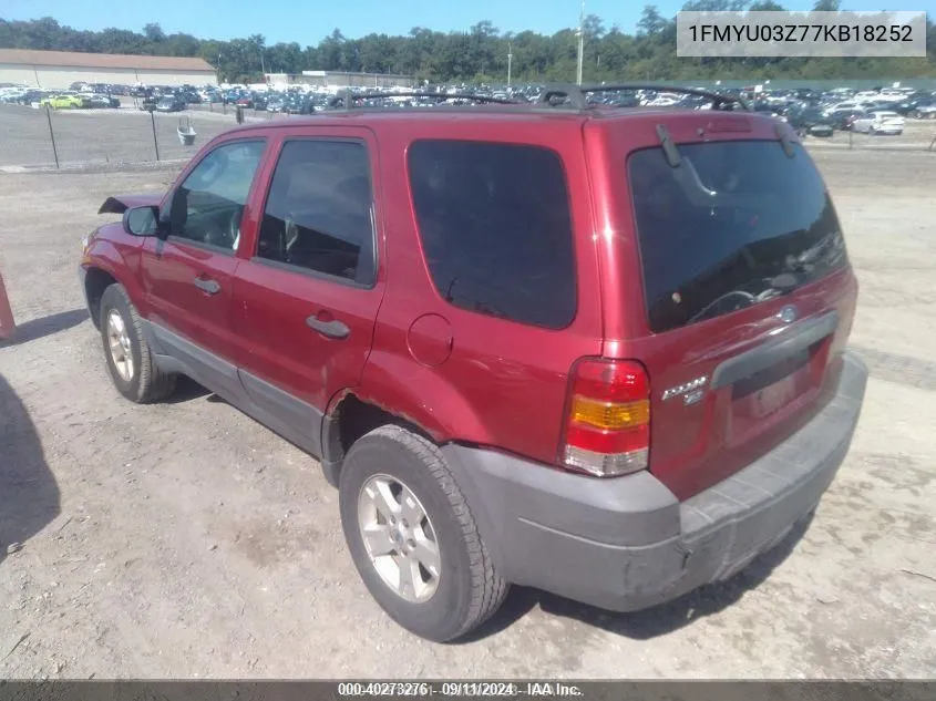 2007 Ford Escape Xlt VIN: 1FMYU03Z77KB18252 Lot: 40273276