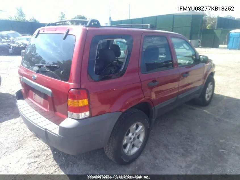 2007 Ford Escape Xlt VIN: 1FMYU03Z77KB18252 Lot: 40273276