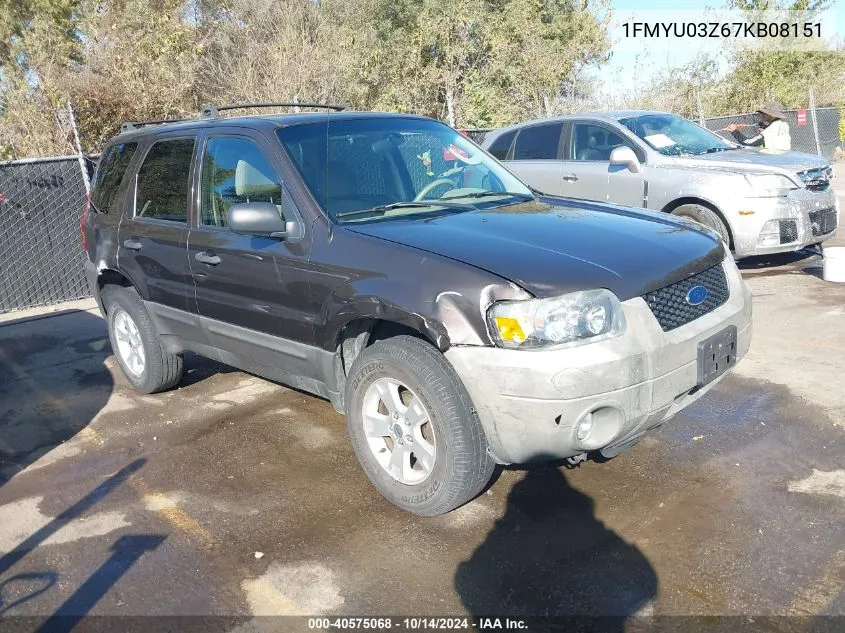 2007 Ford Escape Xlt VIN: 1FMYU03Z67KB08151 Lot: 40575068