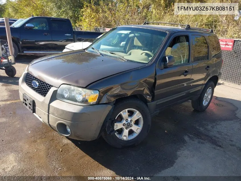 2007 Ford Escape Xlt VIN: 1FMYU03Z67KB08151 Lot: 40575068