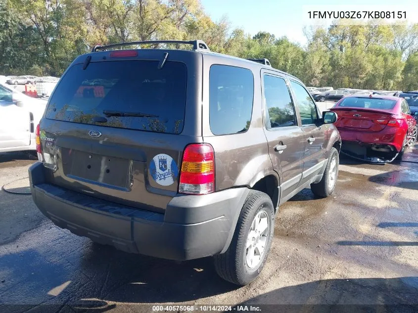 2007 Ford Escape Xlt VIN: 1FMYU03Z67KB08151 Lot: 40575068