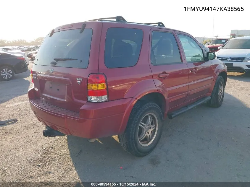 2007 Ford Escape Limited VIN: 1FMYU94147KA38565 Lot: 40594155