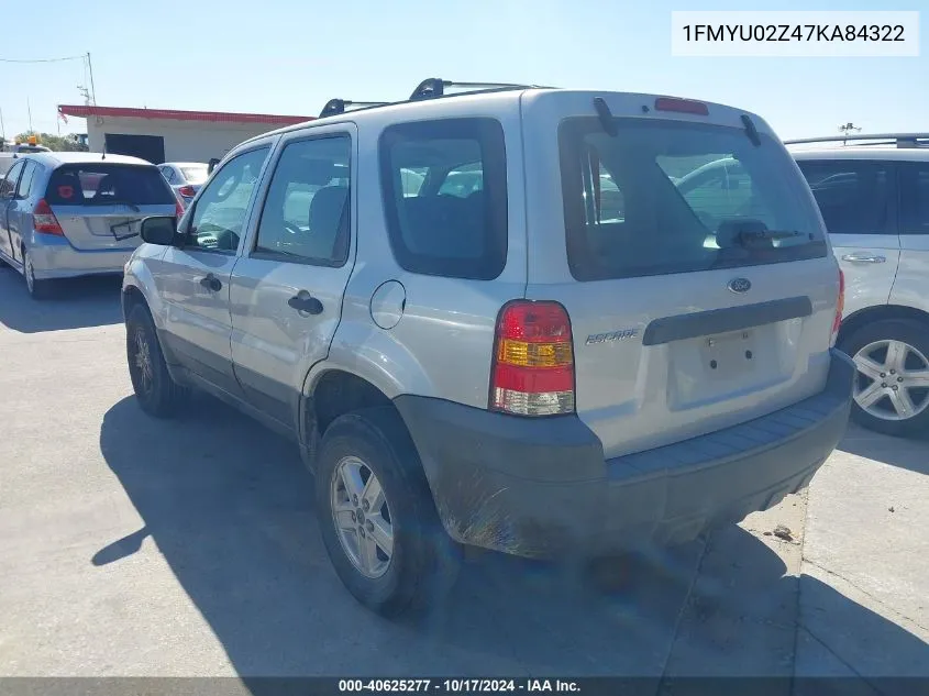 2007 Ford Escape Xls/Xls Manual VIN: 1FMYU02Z47KA84322 Lot: 40625277