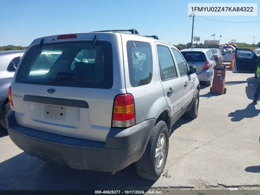 2007 Ford Escape Xls/Xls Manual VIN: 1FMYU02Z47KA84322 Lot: 40625277