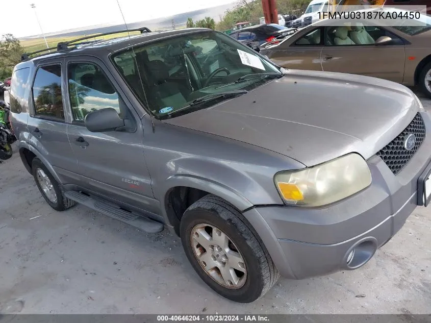 2007 Ford Escape Xlt/Xlt Sport VIN: 1FMYU03187KA04450 Lot: 40646204