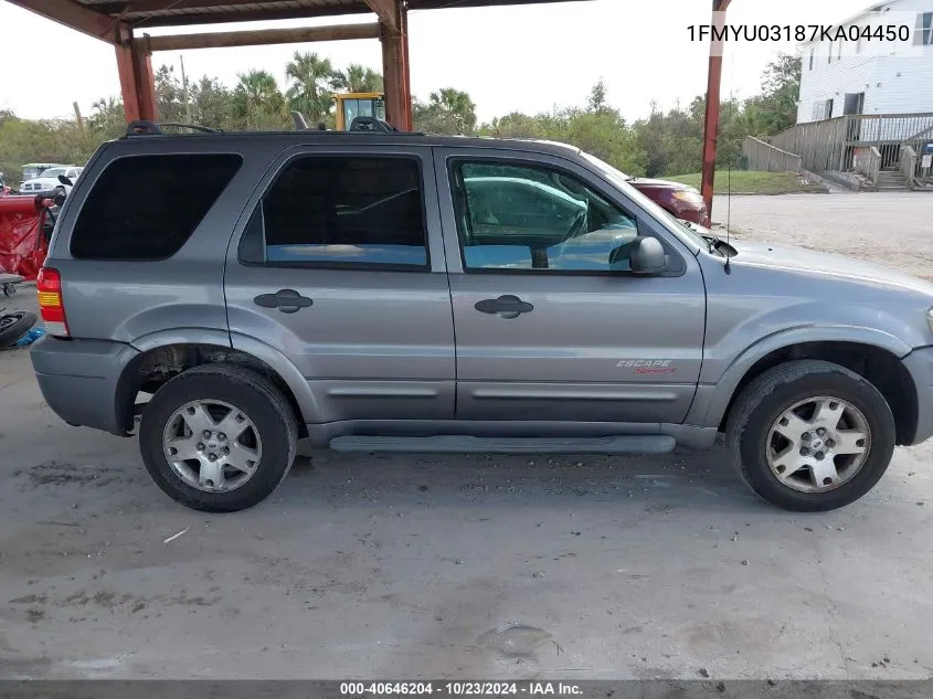 2007 Ford Escape Xlt/Xlt Sport VIN: 1FMYU03187KA04450 Lot: 40646204