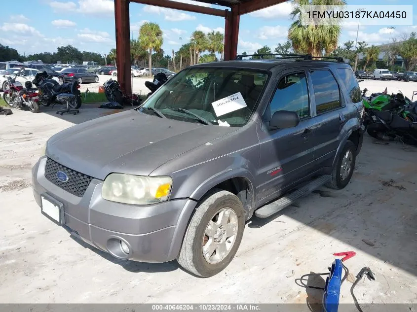 2007 Ford Escape Xlt/Xlt Sport VIN: 1FMYU03187KA04450 Lot: 40646204