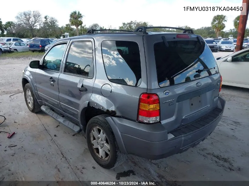 2007 Ford Escape Xlt/Xlt Sport VIN: 1FMYU03187KA04450 Lot: 40646204