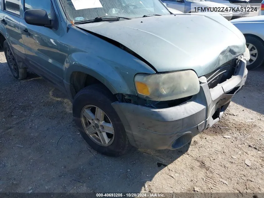 2007 Ford Escape Xls/Xls Manual VIN: 1FMYU02Z47KA51224 Lot: 40693205