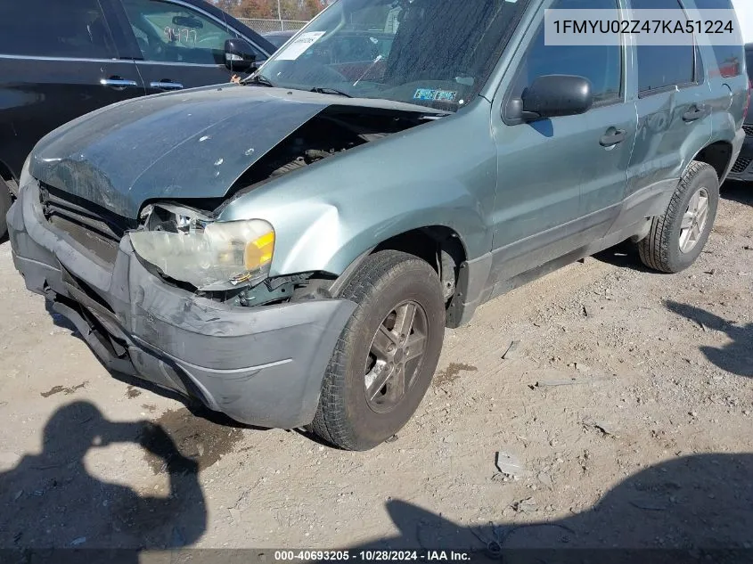 2007 Ford Escape Xls/Xls Manual VIN: 1FMYU02Z47KA51224 Lot: 40693205