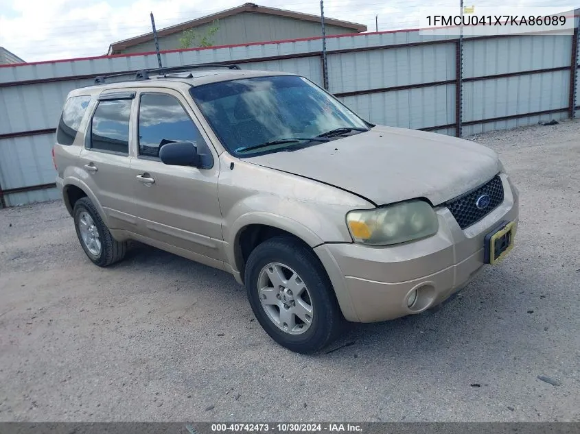 2007 Ford Escape Limited VIN: 1FMCU041X7KA86089 Lot: 40742473