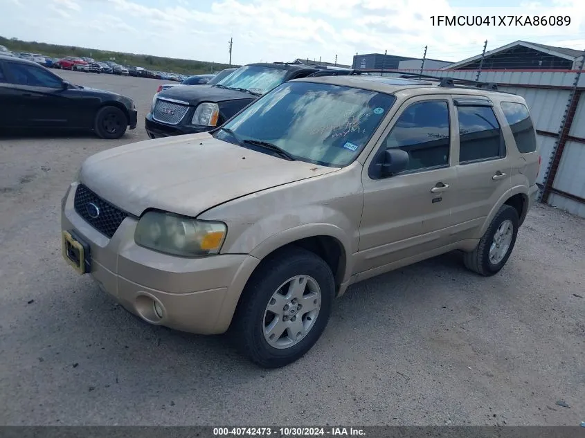 2007 Ford Escape Limited VIN: 1FMCU041X7KA86089 Lot: 40742473