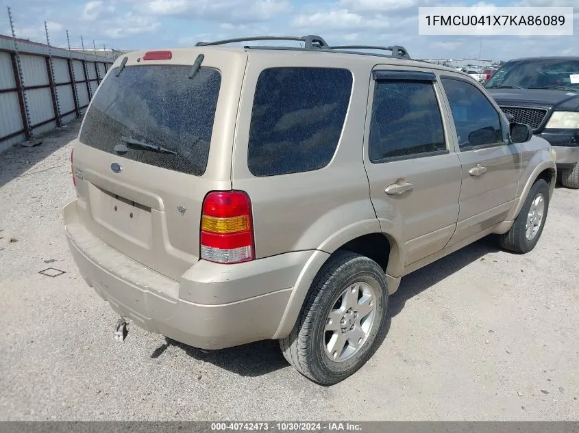 2007 Ford Escape Limited VIN: 1FMCU041X7KA86089 Lot: 40742473