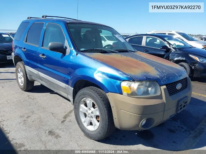 2007 Ford Escape Xlt VIN: 1FMYU03Z97KA92270 Lot: 40850668