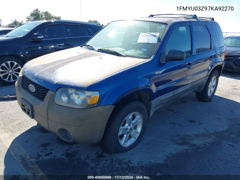 2007 Ford Escape Xlt VIN: 1FMYU03Z97KA92270 Lot: 40850668