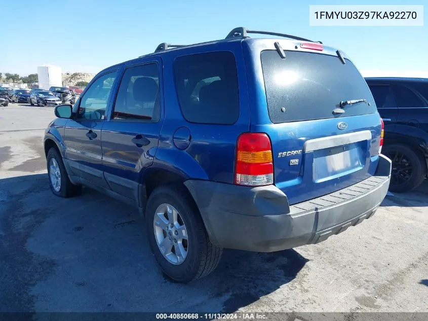 2007 Ford Escape Xlt VIN: 1FMYU03Z97KA92270 Lot: 40850668