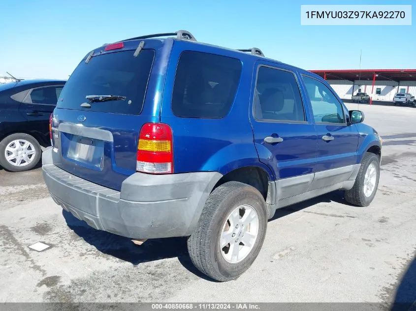 2007 Ford Escape Xlt VIN: 1FMYU03Z97KA92270 Lot: 40850668