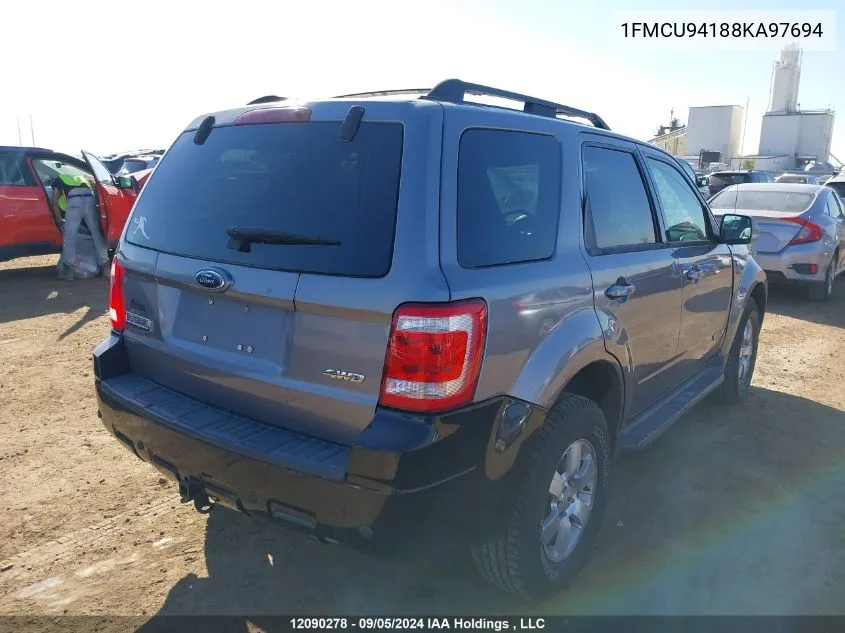 2008 Ford Escape Limited VIN: 1FMCU94188KA97694 Lot: 12090278