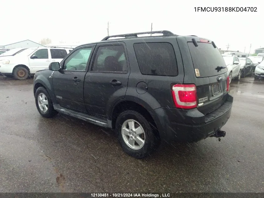 2008 Ford Escape VIN: 1FMCU93188KD04702 Lot: 12130451