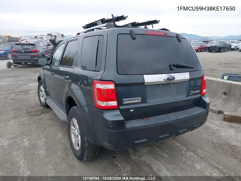 2008 Ford Escape Hybrid VIN: 1FMCU59H38KE17650 Lot: 12138784