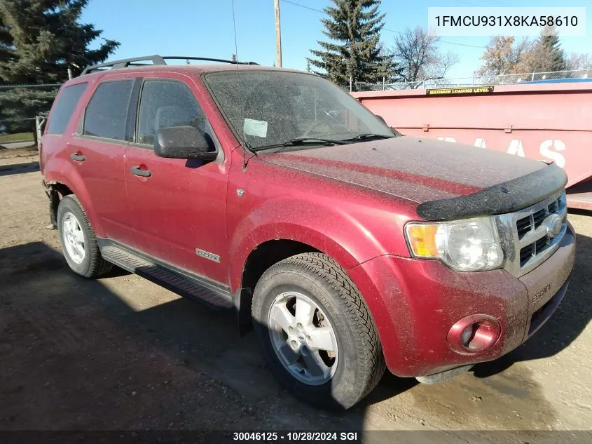 2008 Ford Escape Xlt VIN: 1FMCU931X8KA58610 Lot: 30046125