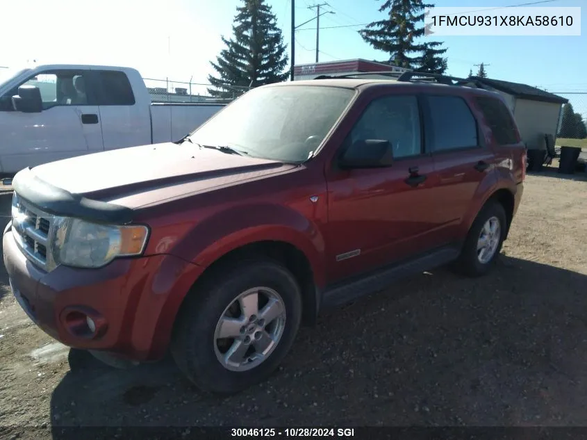 2008 Ford Escape Xlt VIN: 1FMCU931X8KA58610 Lot: 30046125