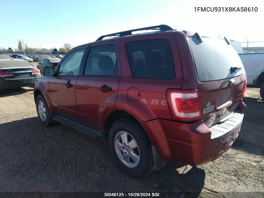 2008 Ford Escape Xlt VIN: 1FMCU931X8KA58610 Lot: 30046125