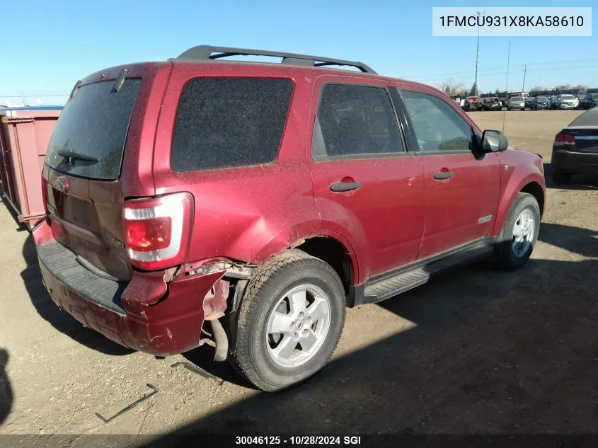 2008 Ford Escape Xlt VIN: 1FMCU931X8KA58610 Lot: 30046125