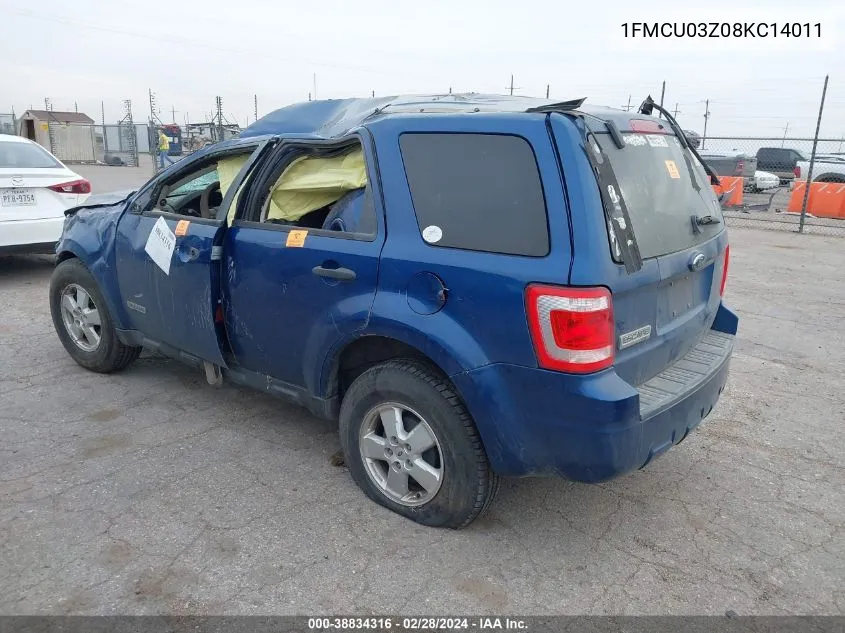 2008 Ford Escape Xlt VIN: 1FMCU03Z08KC14011 Lot: 38834316