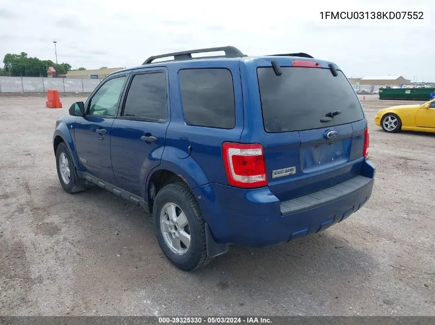 2008 Ford Escape Xlt VIN: 1FMCU03138KD07552 Lot: 39325330