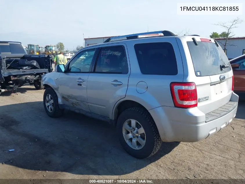 2008 Ford Escape Limited VIN: 1FMCU04118KC81855 Lot: 40521087