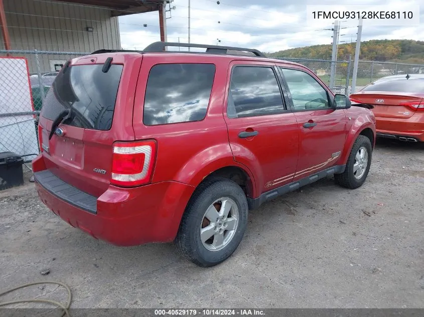 2008 Ford Escape Xlt VIN: 1FMCU93128KE68110 Lot: 40529179