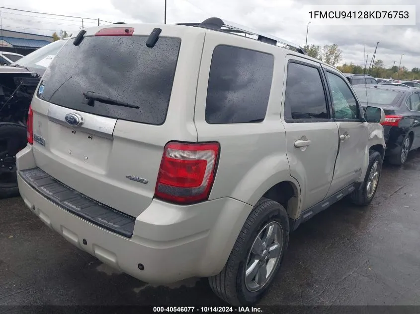 2008 Ford Escape Limited VIN: 1FMCU94128KD76753 Lot: 40546077