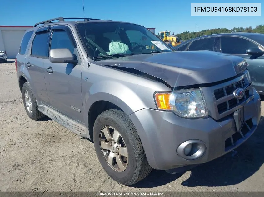 2008 Ford Escape Limited VIN: 1FMCU94168KD78103 Lot: 40551624