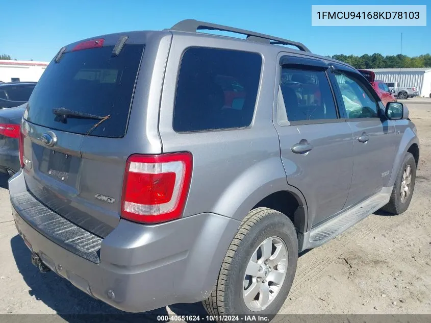 2008 Ford Escape Limited VIN: 1FMCU94168KD78103 Lot: 40551624