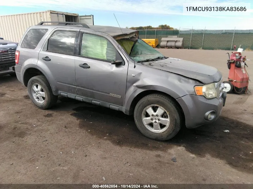 2008 Ford Escape Xlt VIN: 1FMCU93138KA83686 Lot: 40562854