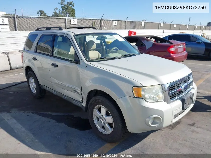 2008 Ford Escape Xlt VIN: 1FMCU03Z98KC72750 Lot: 40584250