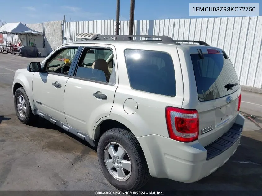 2008 Ford Escape Xlt VIN: 1FMCU03Z98KC72750 Lot: 40584250