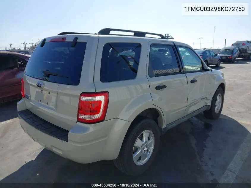 2008 Ford Escape Xlt VIN: 1FMCU03Z98KC72750 Lot: 40584250