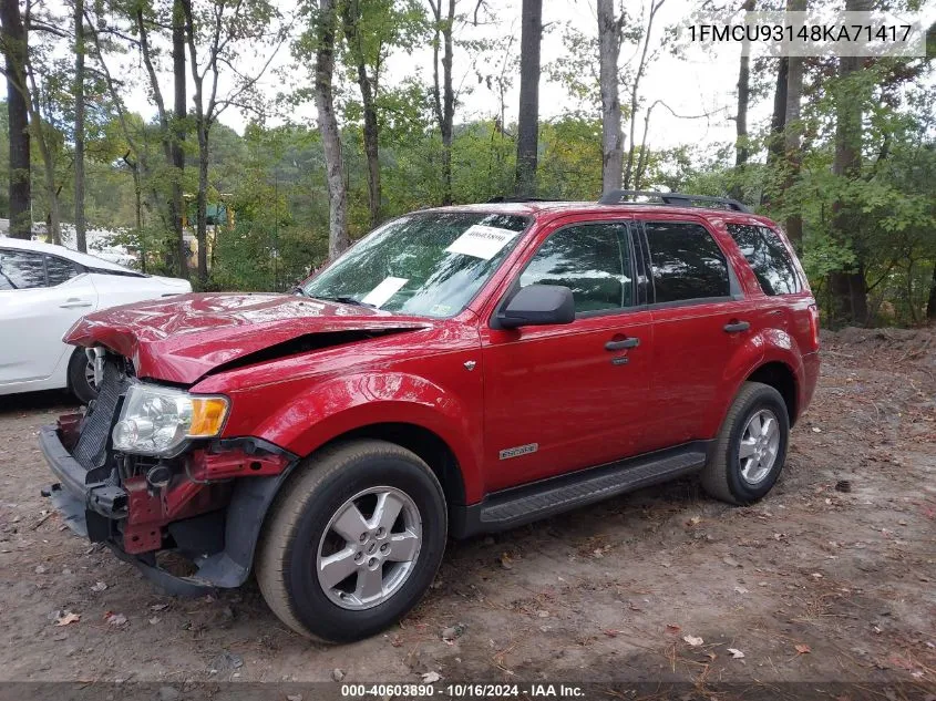 2008 Ford Escape Xlt VIN: 1FMCU93148KA71417 Lot: 40603890