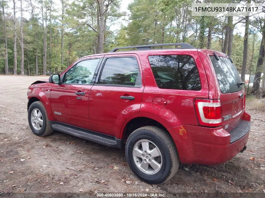 2008 Ford Escape Xlt VIN: 1FMCU93148KA71417 Lot: 40603890