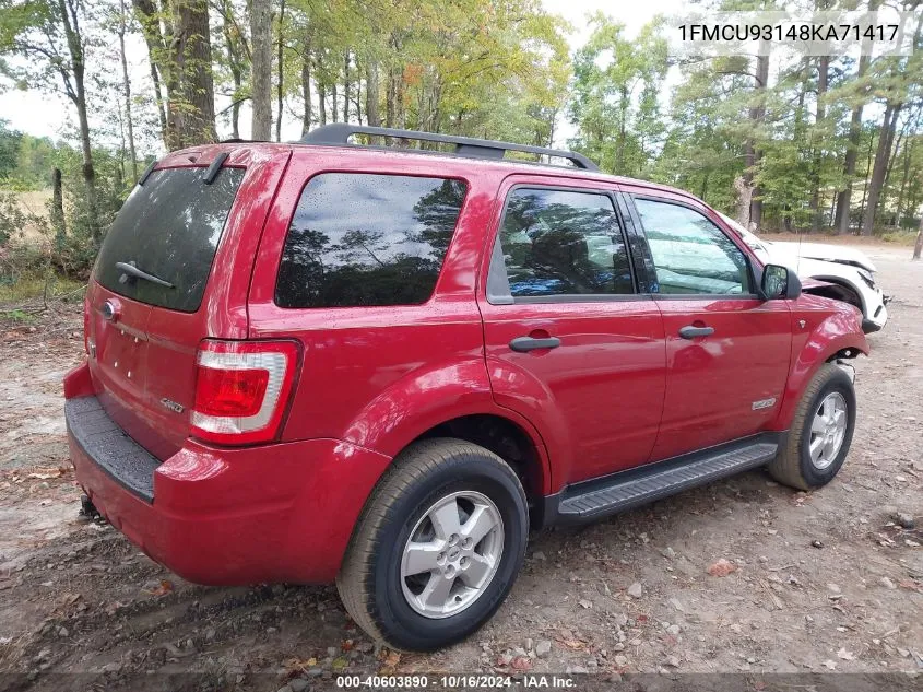 2008 Ford Escape Xlt VIN: 1FMCU93148KA71417 Lot: 40603890