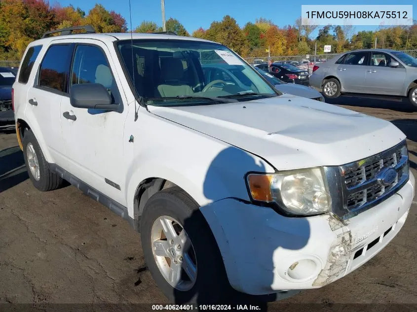 2008 Ford Escape Hybrid VIN: 1FMCU59H08KA75512 Lot: 40624401